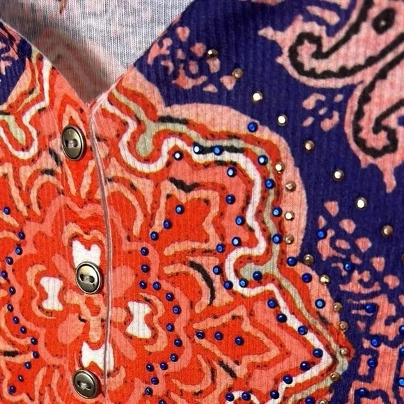 ONE WORLD,Energe,tunic top,women Medium .NWOT,embellished,beads,artsy,multicolor - Picture 9 of 16